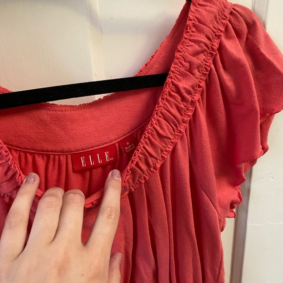 coral tunic/ blouse with synched waist - Picture 3 of 4